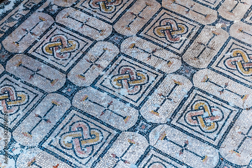 Beautiful Ancient Mosaic in Roman ruins of Volubilis, Unesco, Meknes, Morocco © pszabo