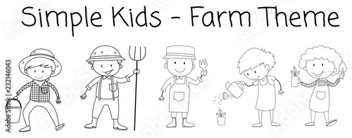 Set of doodle farmer character