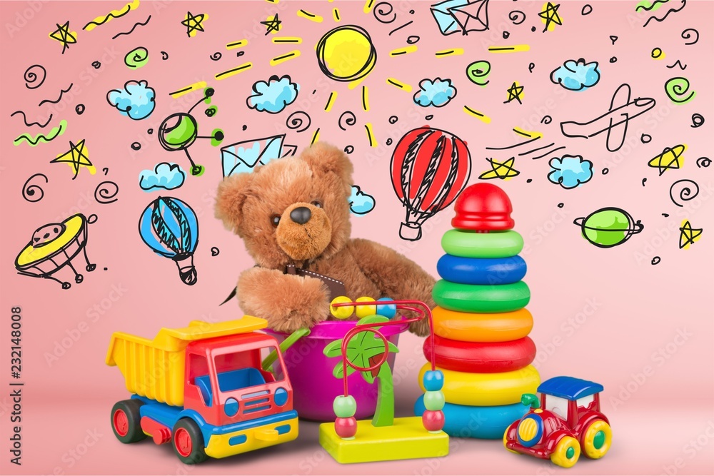 Obraz premium Colorful Toys collection on desk