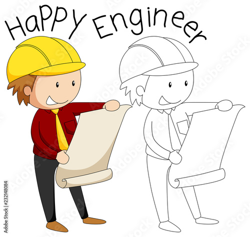 Doodle happy engineer character