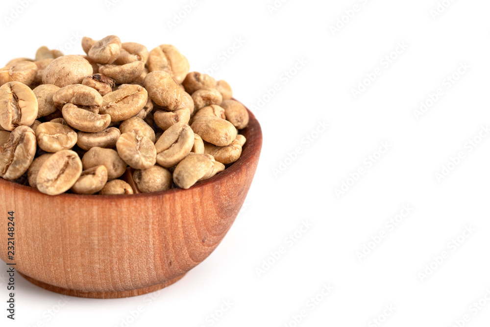 Bowl of Raw Green Coffee Beans on a White Background Bowl of Raw Green Coffee Beans on a White Background