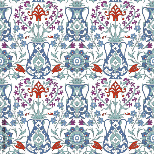 Traditional Arabic  ornament seamless. Floral Ornamental pattern. Iznik .Vector.  Background