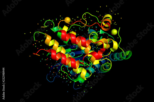 Three-dimensional crystal structure of protein molecule, tumor growth marker. photo
