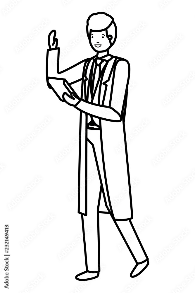 young business man with tablet avatar character young business man with tablet avatar character