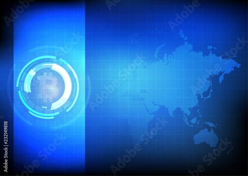 Vector : Electronic circuit inside bitcoin symbol on blue background