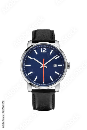 Men's leather wrist watch in white background
