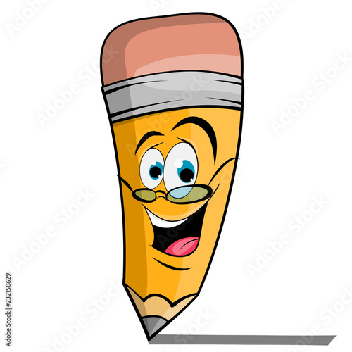 Vector cartoon illustration of a yellow pencil character mascot drawing a line.
