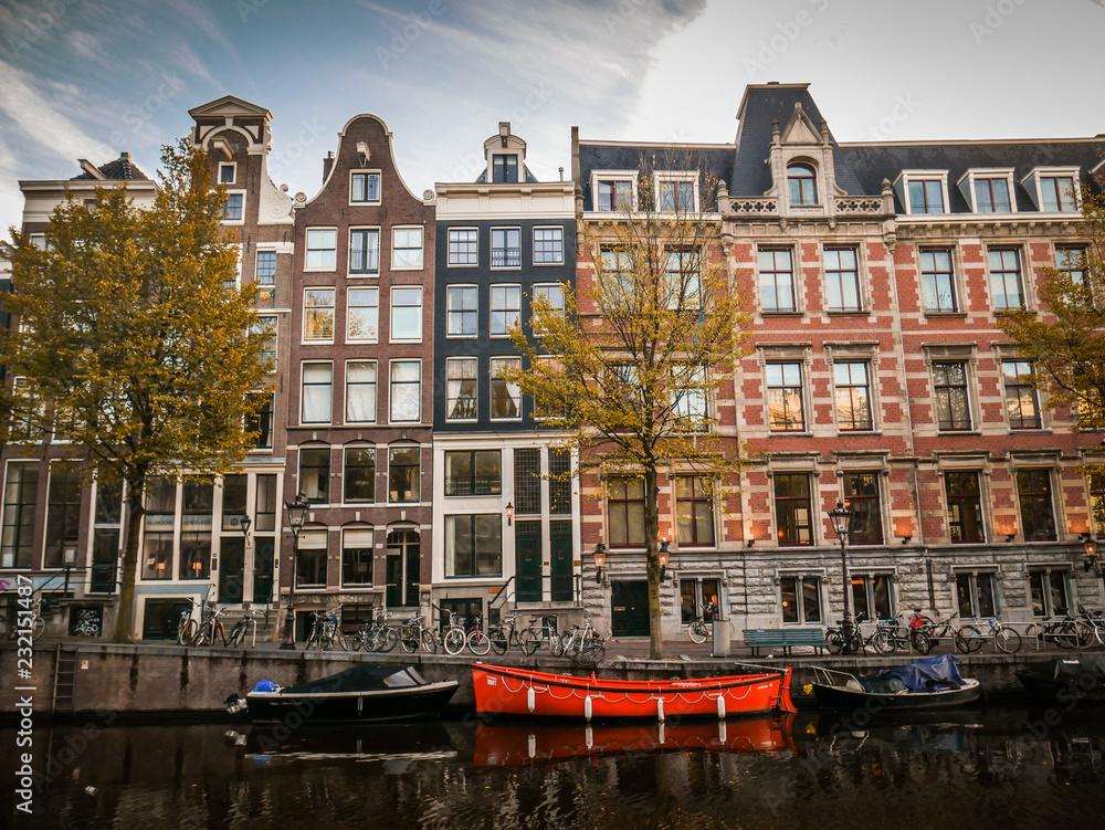 Red boat in Amsterdam