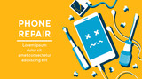 Phone repair fix poster banner flat vector illustration