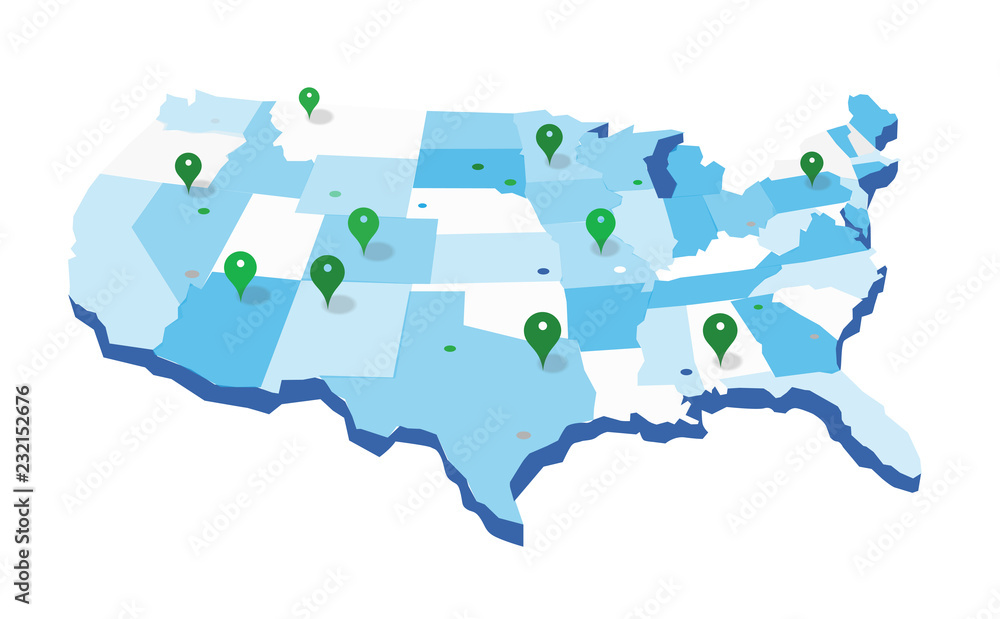 Obraz premium Mapa geograficzna Stanów Zjednoczonych