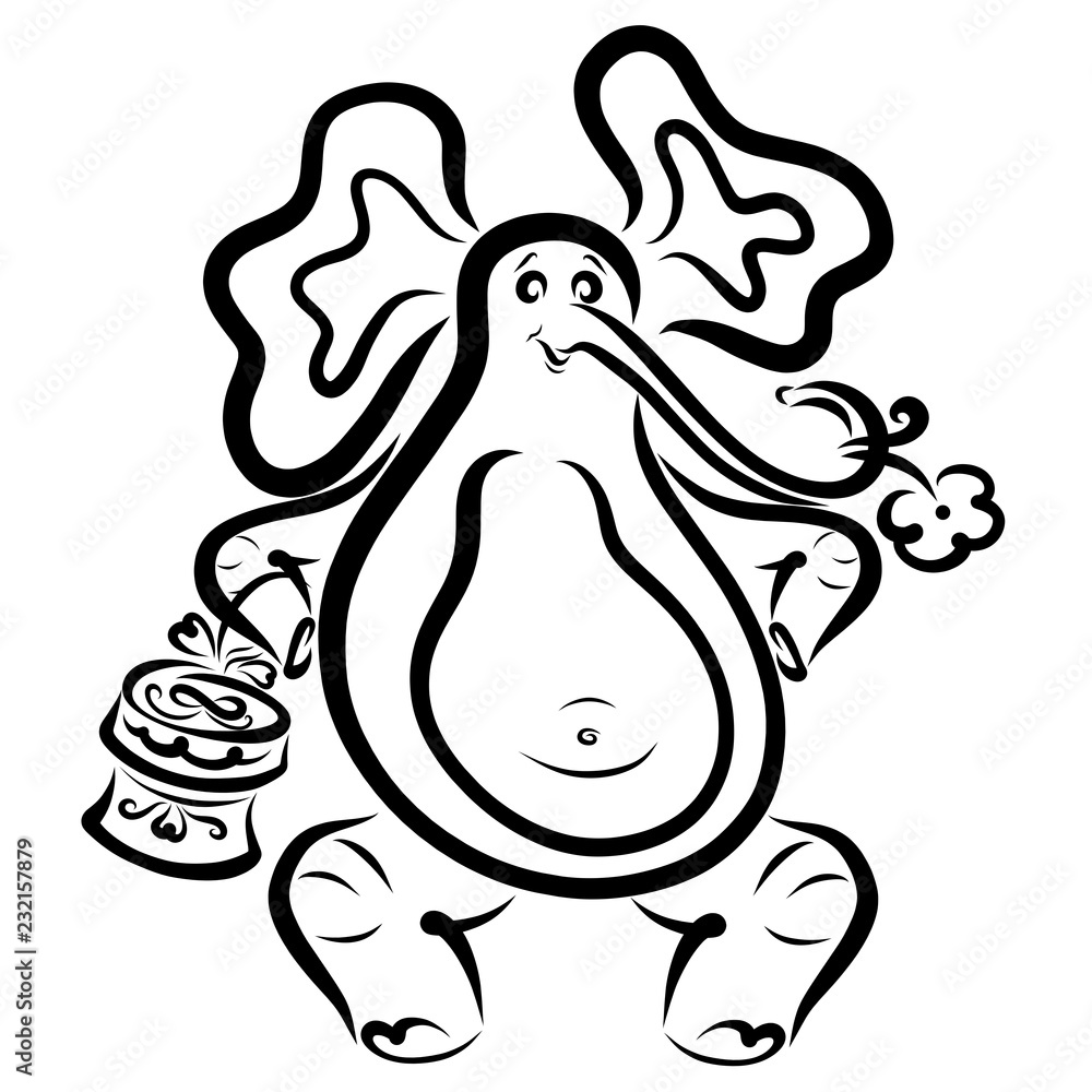Cool elephant with a gift or cake and a flower Cool elephant with a gift or cake and a flower