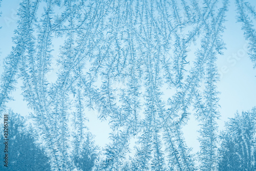 Frost flake patterns on a window in December