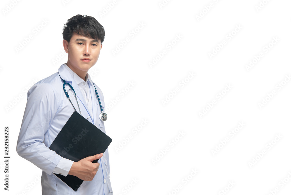 Portrait of young male doctor on white background,Asian man,Thailand people Portrait of young male doctor on white background,Asian man,Thailand people