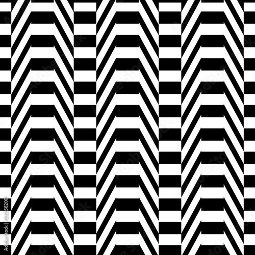Geometric seamless black and white background with stripes. For the design of packaging, wallpaper, fabric, web. Visual distortion.