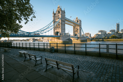tower bridge in sunny morning London  UK