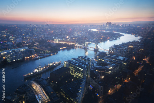 London aerial view with Tower Bridge  UK