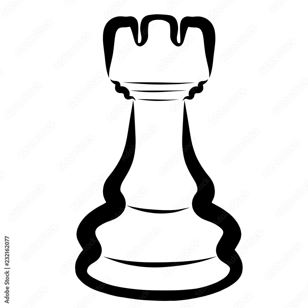 Black chess piece, rook, elegant pattern on a white background Black chess piece, rook, elegant pattern on a white background