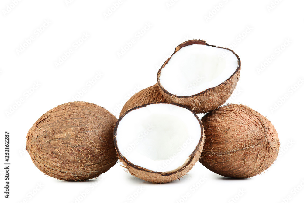 Ripe coconuts isolated on white background