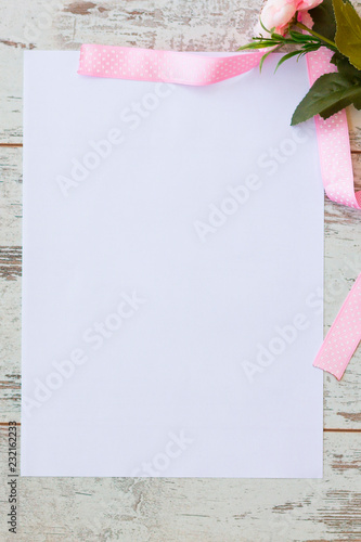 Flat lay with pink flowers