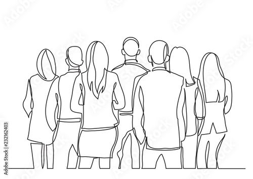 continuous line drawing of business standing with their backs turned