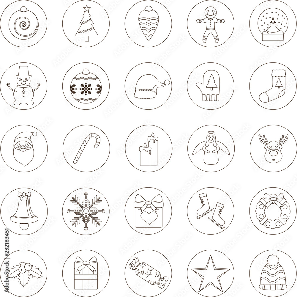 Set of vector illustration icons isolated on a white background. Christmas elements Set of vector illustration icons isolated on a white background. Christmas elements