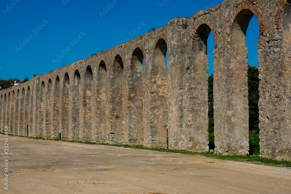 Old Aqueduct of Obidos (Aqueduto da Usseira). Made in the 16th century. Obidos, Portugal