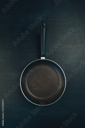Used old empty frying pan skillet top view