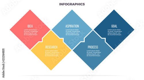 Business infographics. Timeline with 5 steps, options, squares. Vector template.