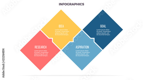 Business infographics. Timeline with 4 steps, options, squares. Vector template.