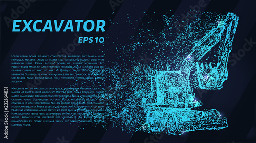 Excavator glowing blue particles. The excavator bucket is gaining ground.