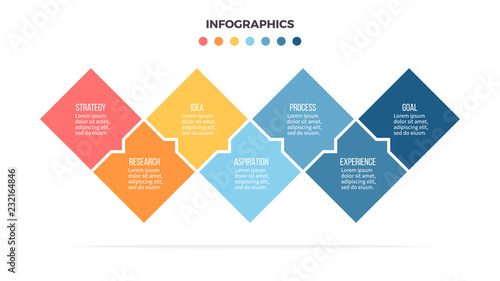 Business infographics. Timeline with 7 steps, options, squares. Vector template.