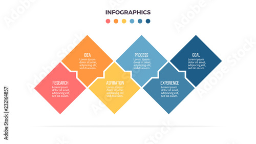 Business infographics. Timeline with 6 steps, options, squares. Vector template.