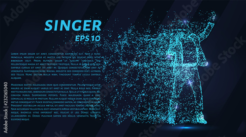 Singer glowing blue particles. The singer performs at a concert.