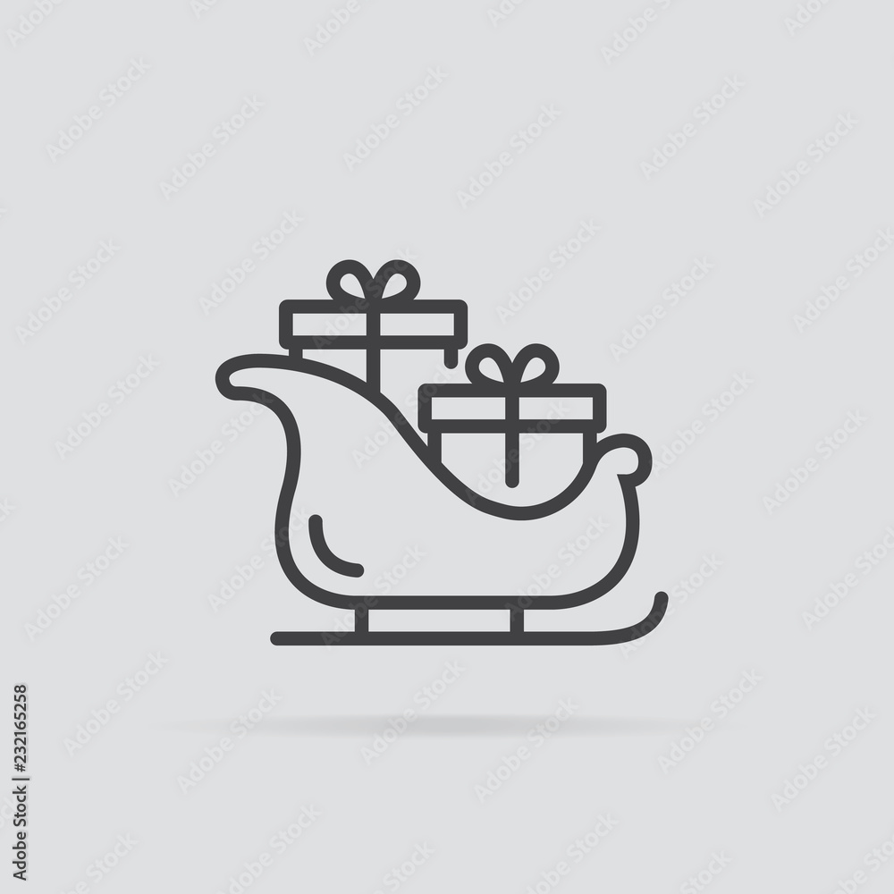 Santa Claus sleigh icon in flat style isolated on grey background. Santa Claus sleigh icon in flat style isolated on grey background.