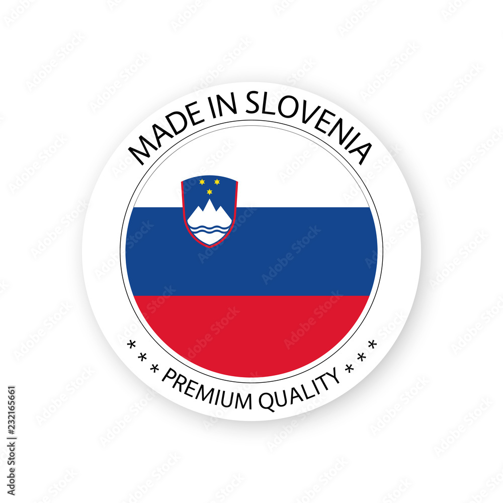 Modern vector Made in Slovenia label isolated on white background, simple sticker with Slovenian colors, premium quality stamp design, flag of Slovenia Modern vector Made in Slovenia label isolated on white background, simple sticker with Slovenian colors, premium quality stamp design, flag of Slovenia