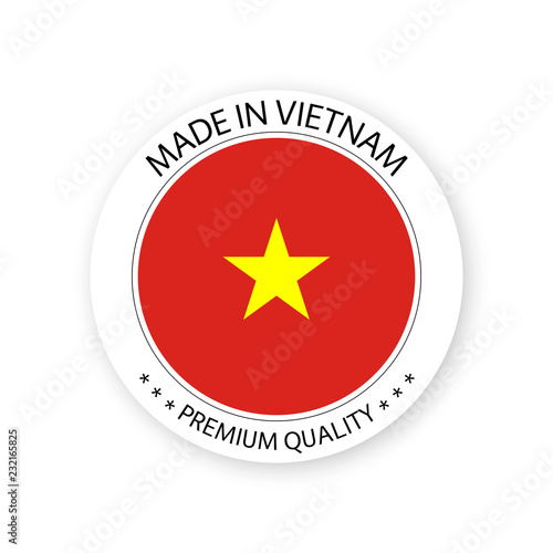 Modern vector Made in Vietnam label isolated on white background, simple sticker with Vietnamese colors, premium quality stamp design, flag of Vietnam