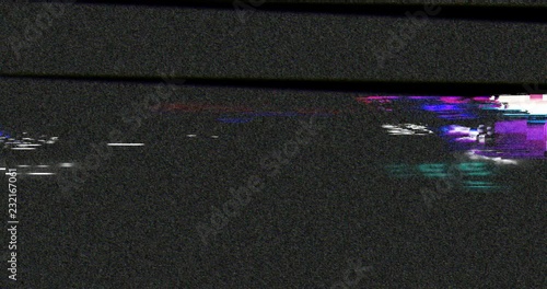 The screen of TV or computer having glitch and colorful noises while working. Errors of broadcasting.