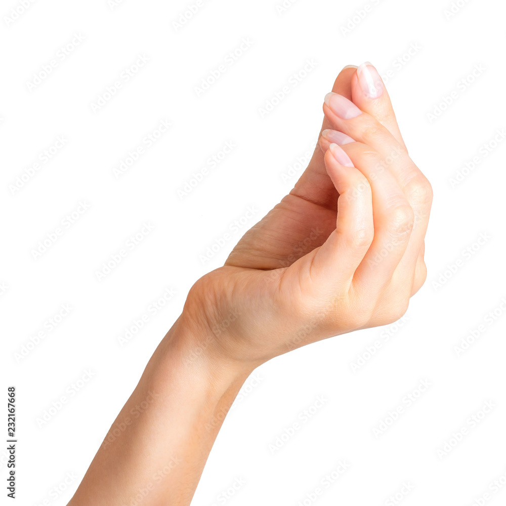 Woman hand holding something with two fingers Woman hand holding something with two fingers