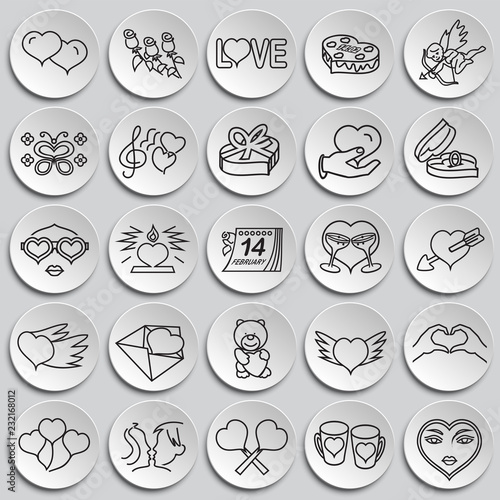 Valentines day thin line set on plates background icons