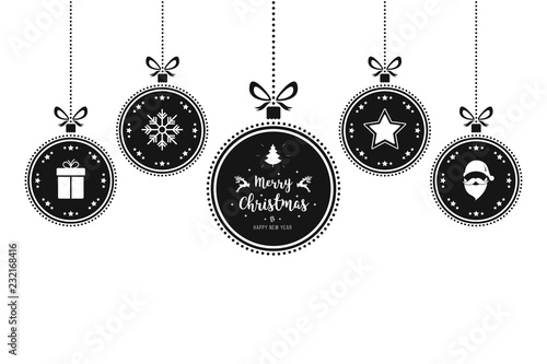 Christmas wishes ornaments baubles hanging isolated white background