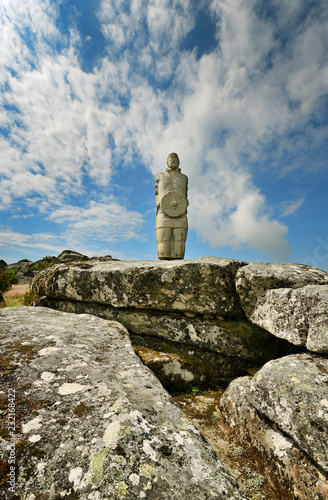 Galician Lusitanian warrior statue on top of rock, Boticas, Portugal
