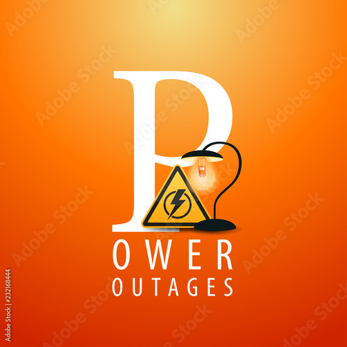 Power outages. Banner with light bulb on orange background