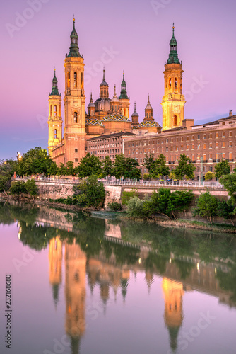 Cathedral-Basilica of Our Lady of the Pillar or Catedral-Basilica de Nuestra Senora del Pilar viewed from across the Ebro river, Zaragoza, Aragon, Spain photo