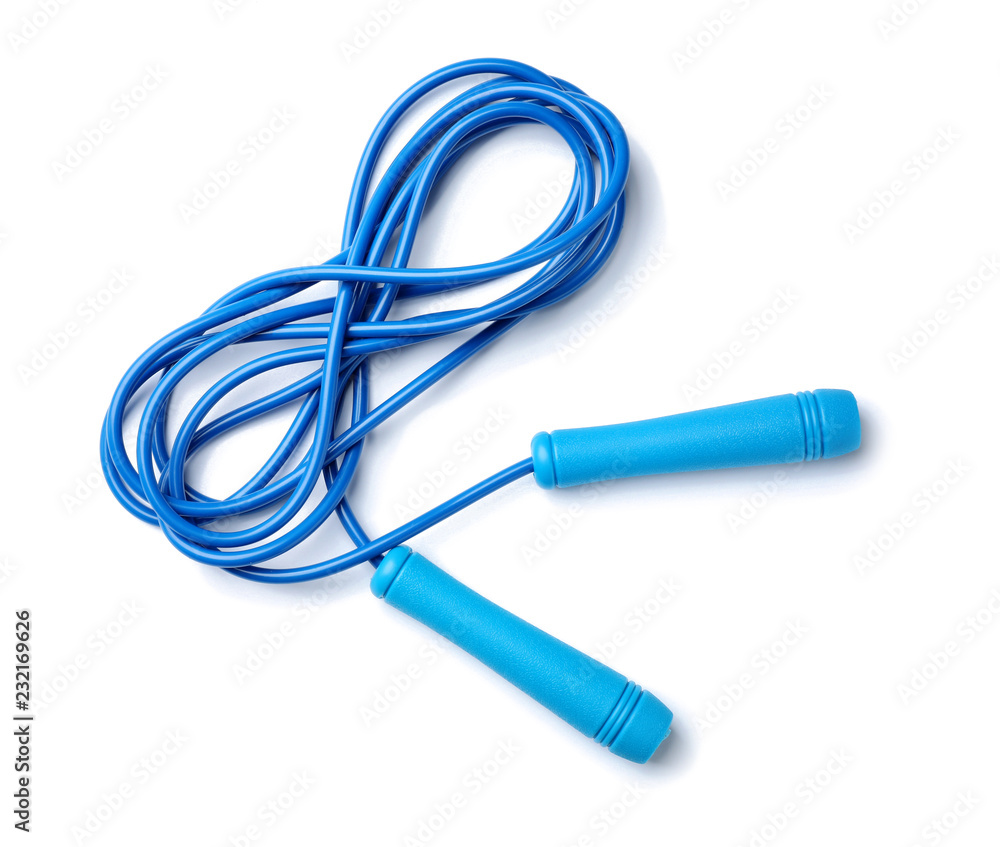 Jump rope on white background, top view Jump rope on white background, top view