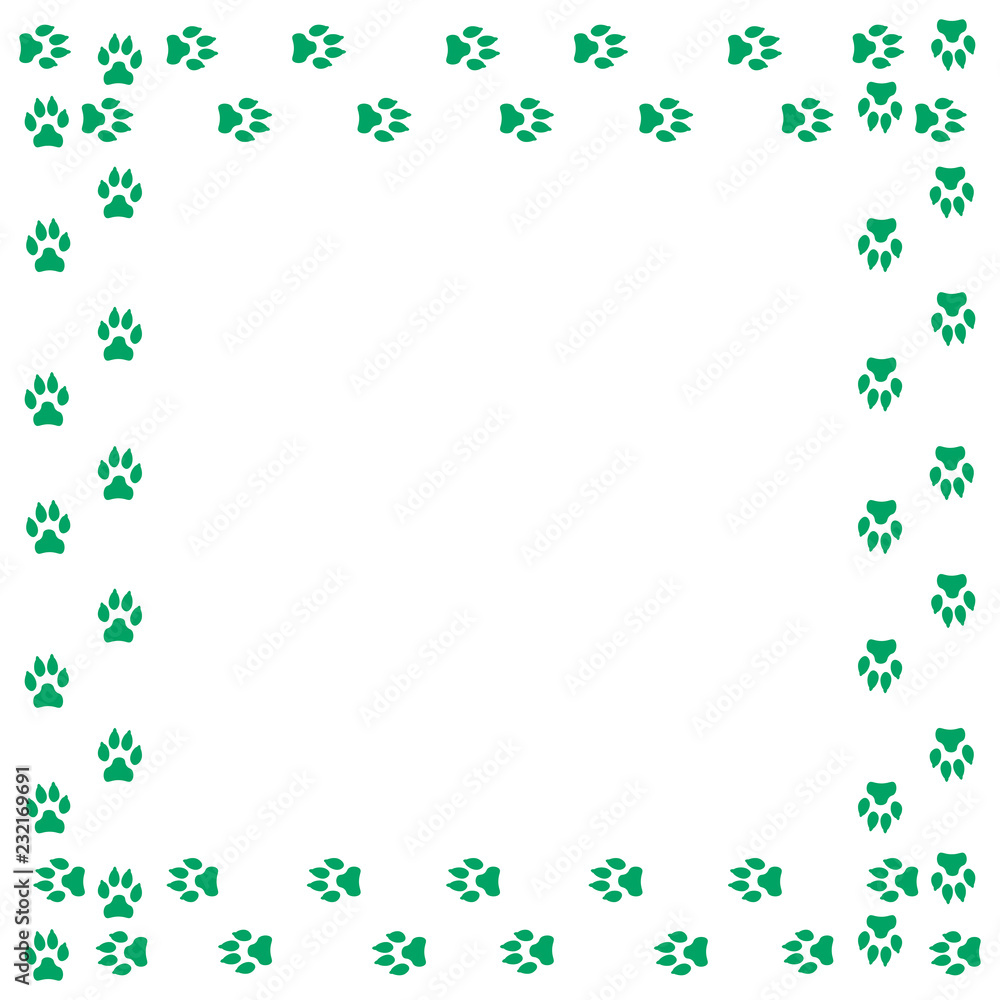 Frame with dog tracks isolated on white background. Vector illustration. Frame with dog tracks isolated on white background. Vector illustration.