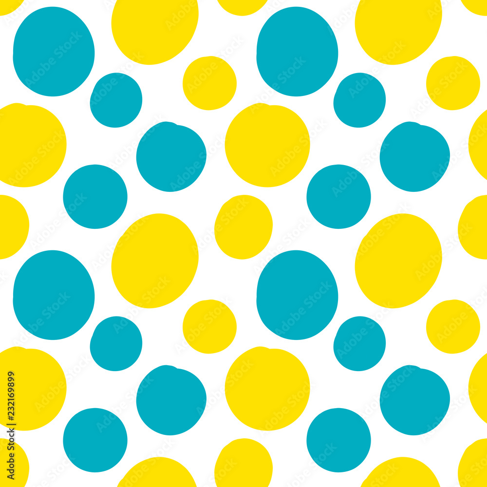Geometrical background with uneven circles. Abstract round seamless pattern. Hand drawn colorful dots pattern on white background. Vector illustration. Geometrical background with uneven circles. Abstract round seamless pattern. Hand drawn colorful dots pattern on white background. Vector illustration.