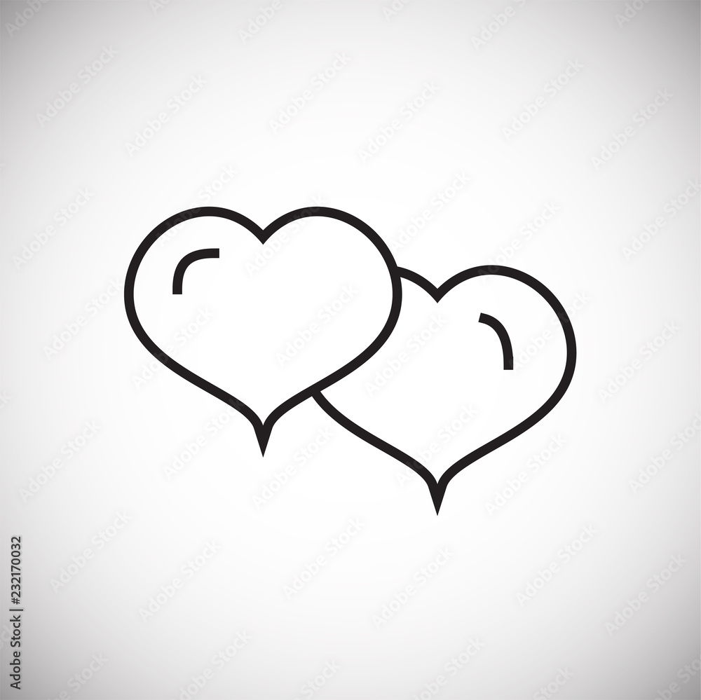 Couple hearts thin line on white background icon