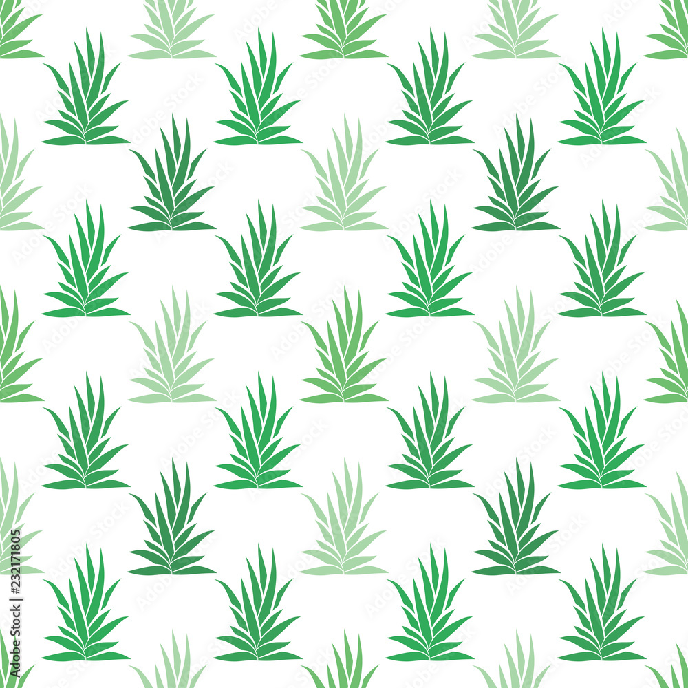 Naklejka premium Seamless pattern with tropical, succulent plants, bushes. Floral ornament on a white background. Vector illustration.