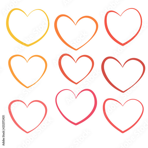 Linear hearts set isolated on white background. Vector illustration.