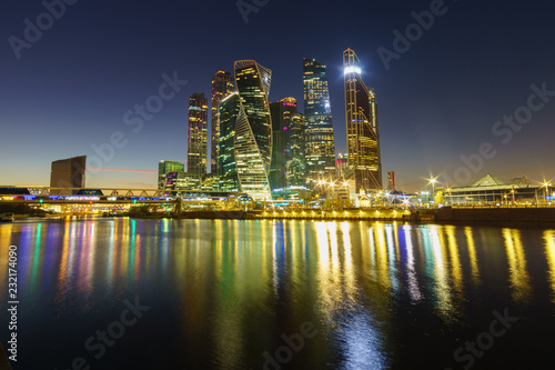Night landscape with a view of Moscow skyscrapers